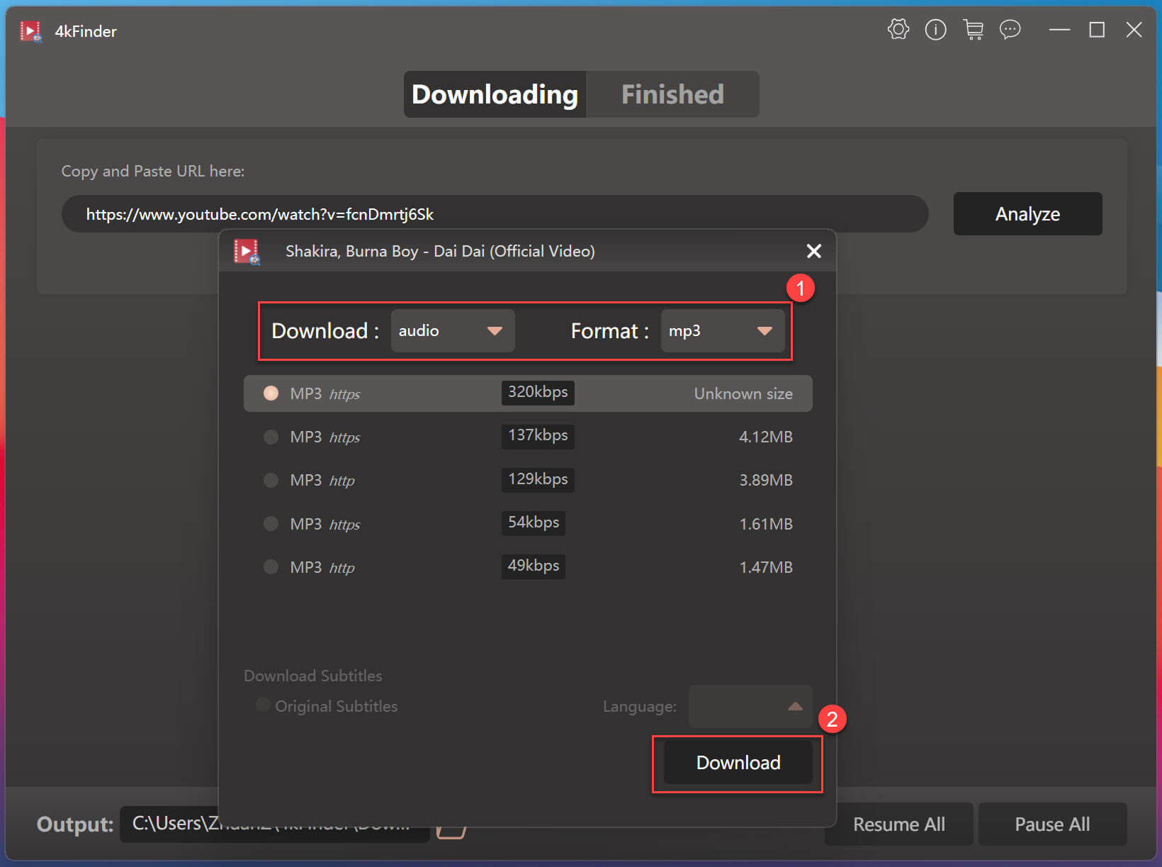 select mp3 format