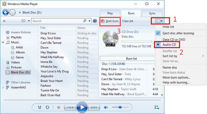 burn youtube music to a cd on windows media player