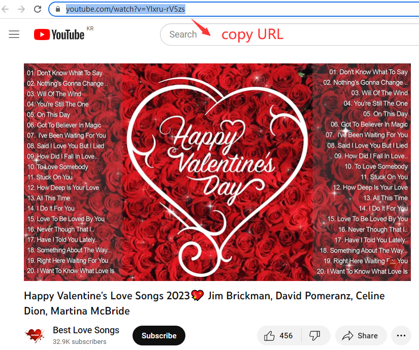 copy YouTube Valentine Day song URL