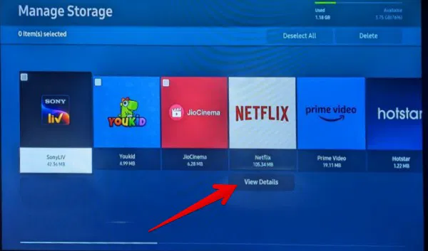 Netflix app View Details on TV