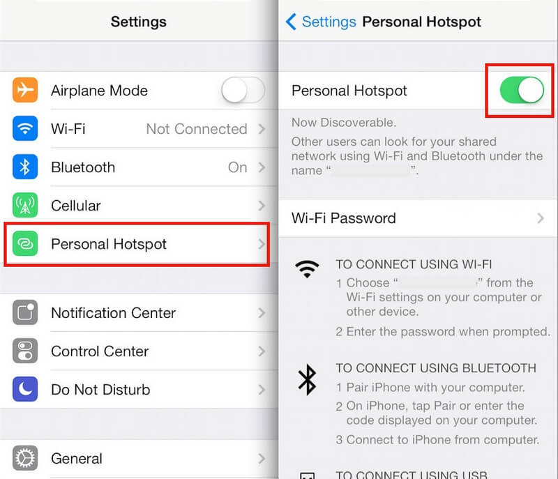 enable personal hotspot iphone