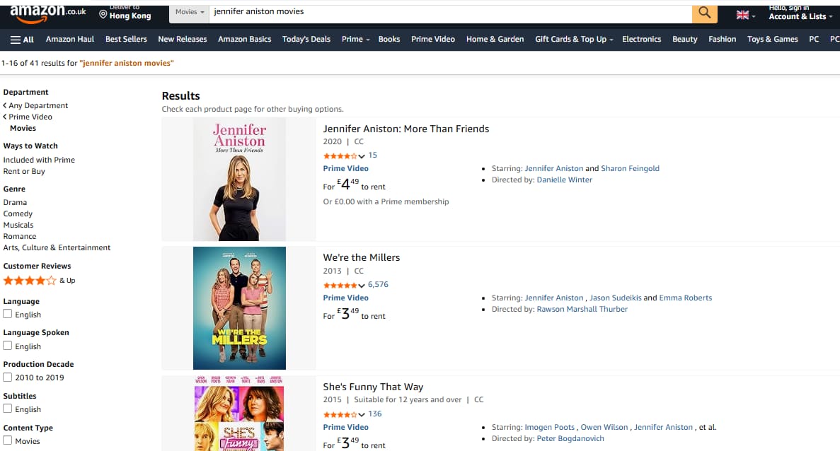 rent Jennifer Aniston Movies on Prime Video