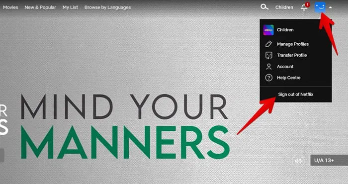 sign out of netflix on web player