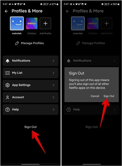 sign out of netflix phone