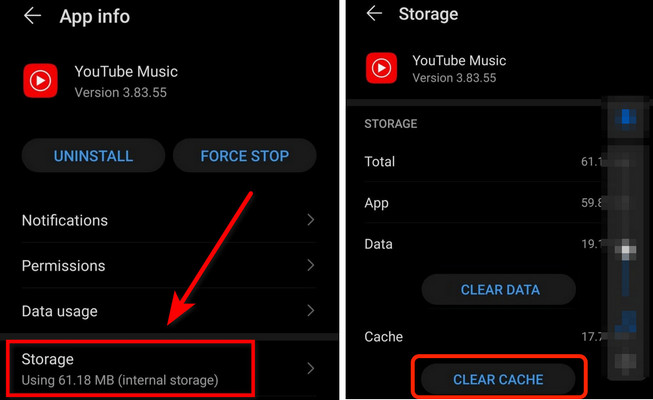 clear YouTube Music cache