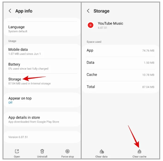 clear YouTube Music App cache on Android